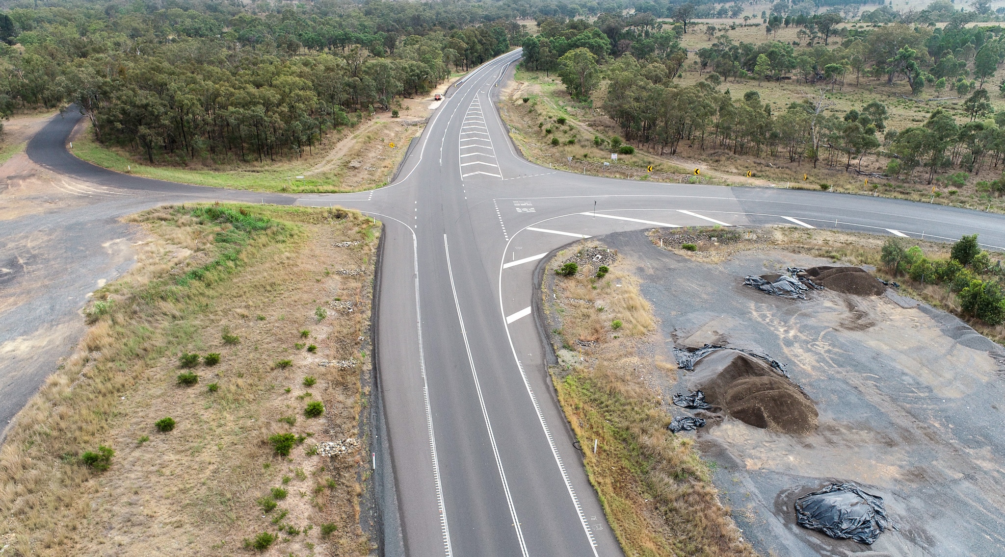 Aerial shot of completed Cunningham Highway Safety Upgrades