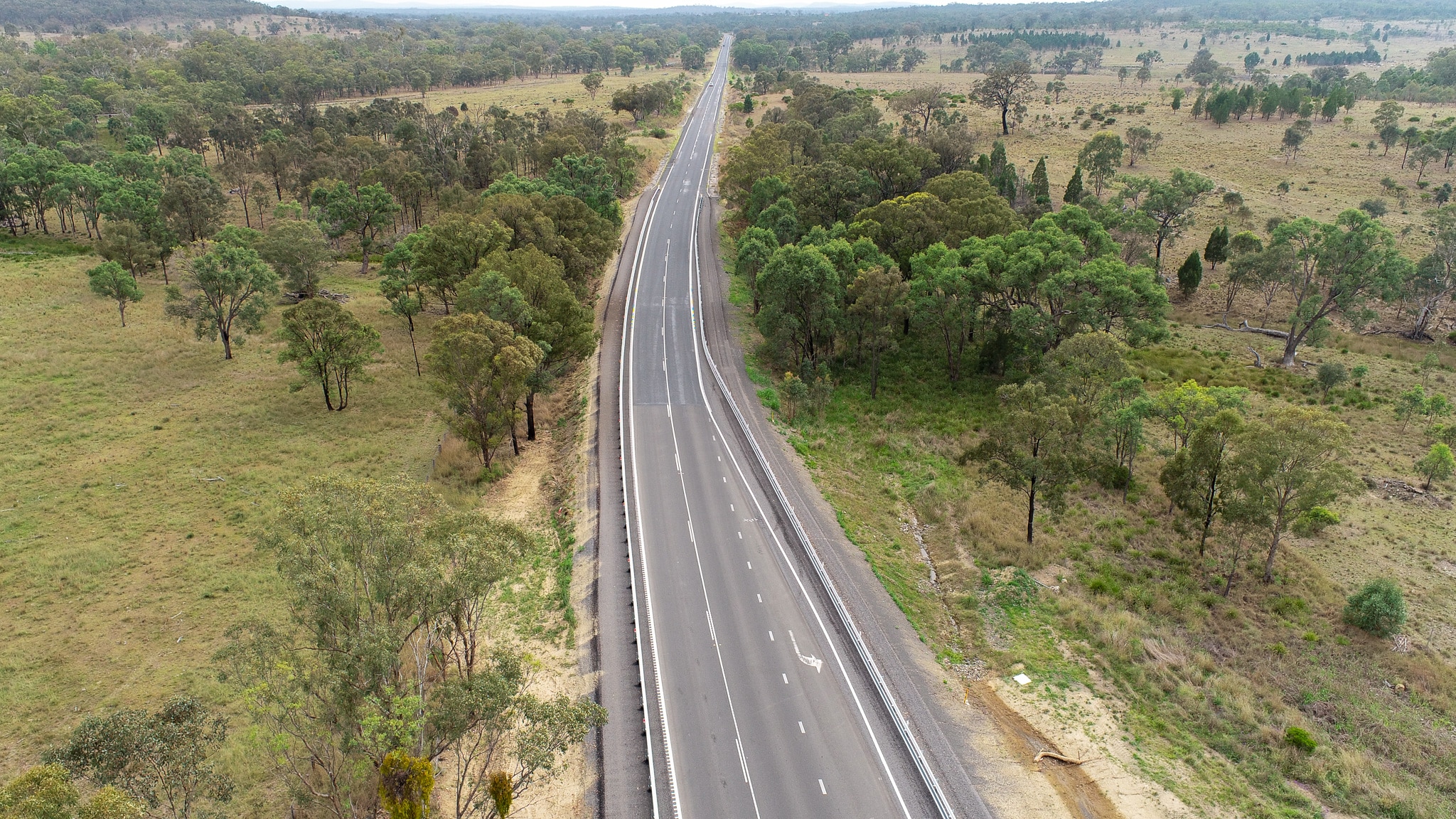 Aerial shot of completed Cunningham Highway Safety Upgrades