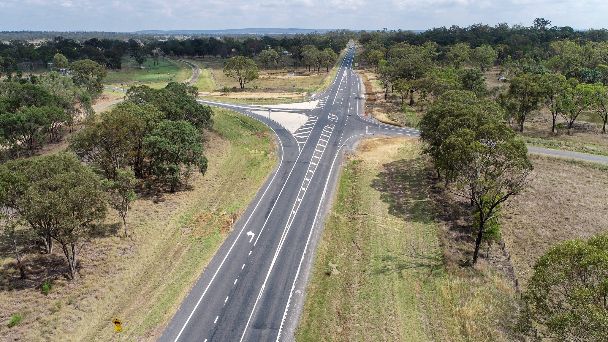 Aerial shot of completed Cunningham Highway Safety Upgrades